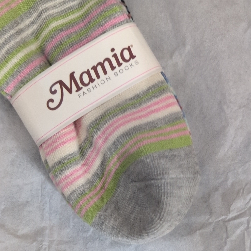 Mamia Pastel Striped Crew Socks in Gray, Pink & Green - Picture 3 of 6